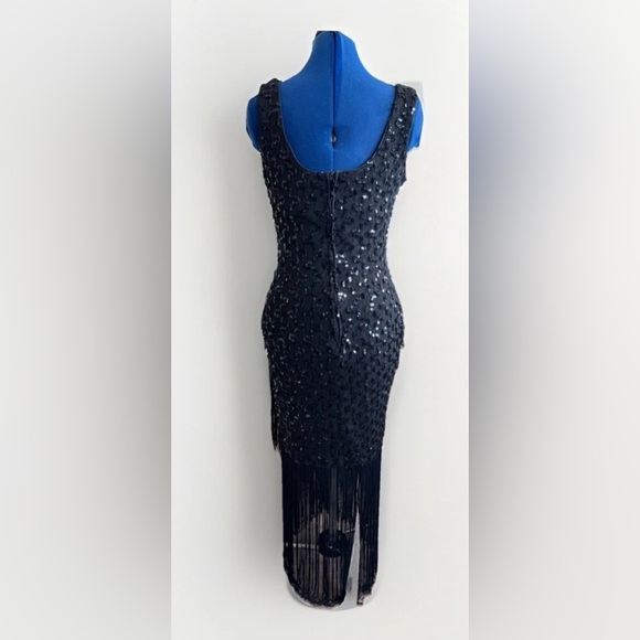 vintage 70s 80s dave and johnny sequin beaded Fringed Flapper Dress sleeveless - Picture 8 of 16
